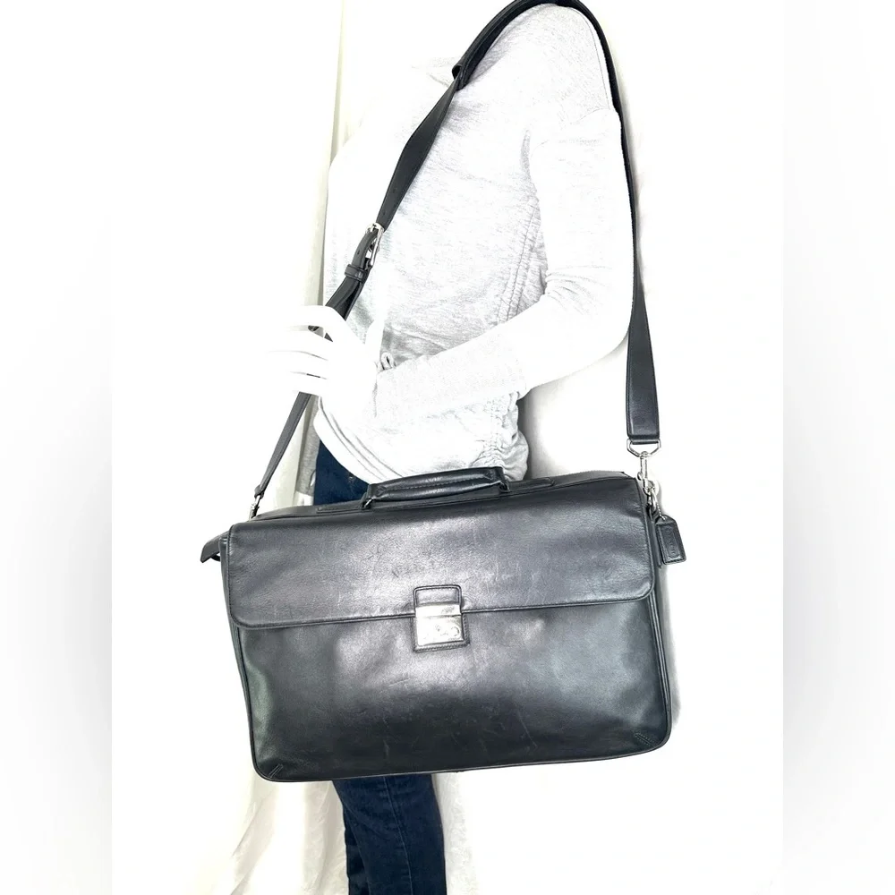 Coach Vintage Metro 5307 Black Leather Large Laptop Briefcase Bag Lock Keys